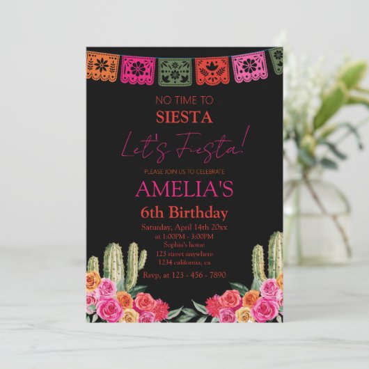 zwarte Fiesta Mexicaanse meisje verjaardag Kaart (Staand voorkant)