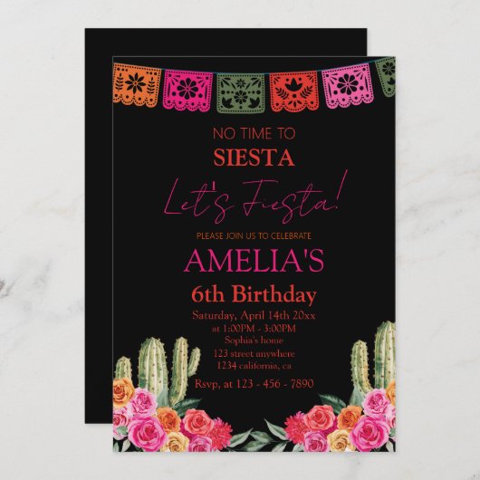 zwarte Fiesta Mexicaanse meisje verjaardag Kaart (Voorkant / Achterkant)