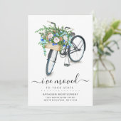 Zwarte Fiets Bloemen Basket Verhuisaankondiging Aankondiging (Staand voorkant)
