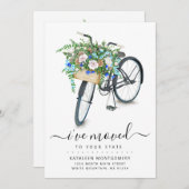 Zwarte Fiets Bloemen Basket Verhuisaankondiging Aankondiging (Voorkant / Achterkant)