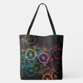 Zwarte fiets canvas tas met kleurrijke fietsen (Achterkant)