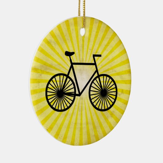Zwarte fiets; gele achtergrond keramisch ornament (Rechts)