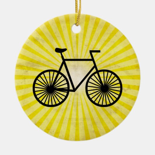 Zwarte fiets; gele achtergrond keramisch ornament (Voorkant)