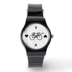 Zwarte fiets hart silhouet gepersonaliseerde naam horloge