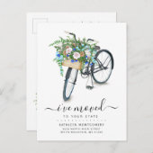 Zwarte Fietsblauwe Bloemenmand Bewegen Aankondigingskaart (Voorkant / Achterkant)