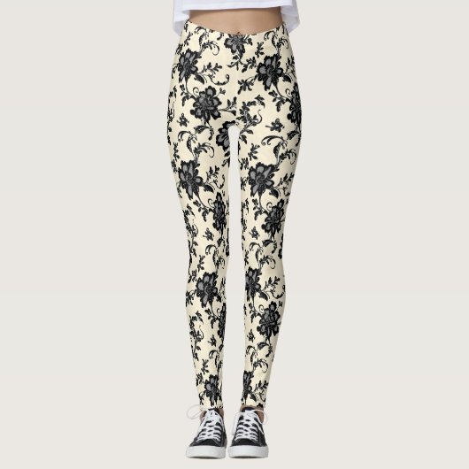 zwarte fijne kant leggings (Voorkant)