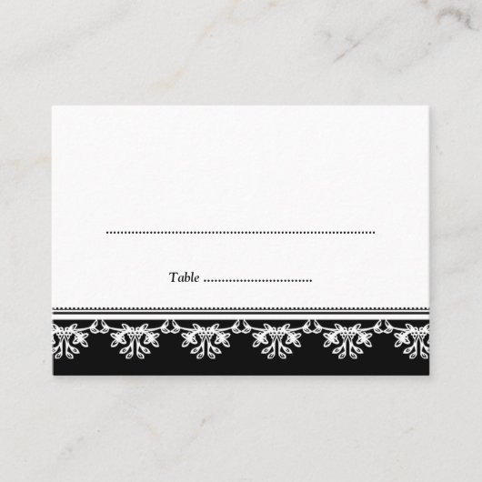 Zwarte filigraan grens bruiloft escort plaats kaar plaatskaartje (Voorkant)
