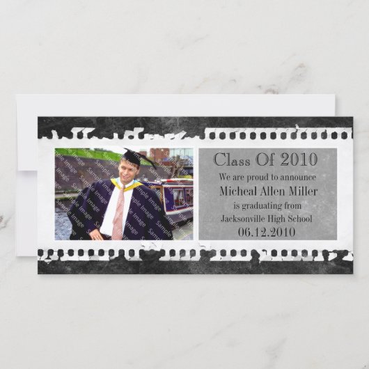 Zwarte Film Frame Grunge Afstudeer Foto Kaart (Voorkant)