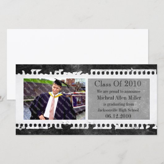 Zwarte Film Lijst Grunge Afstuderen Fotokaart Aankondiging (Voorkant / Achterkant)
