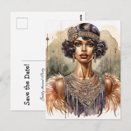 Zwarte Flapper Art Deco Oude Ansichtkaart Briefkaart