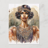 Zwarte Flapper Art Deco Oude Ansichtkaart Briefkaart (Voorkant)