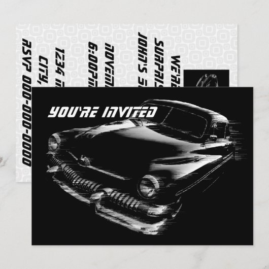 Zwarte Flash-auto Birthday Kaart (Voorkant / Achterkant)