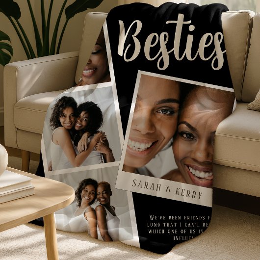 Zwarte fleece deken met fotocollage van beste vrie