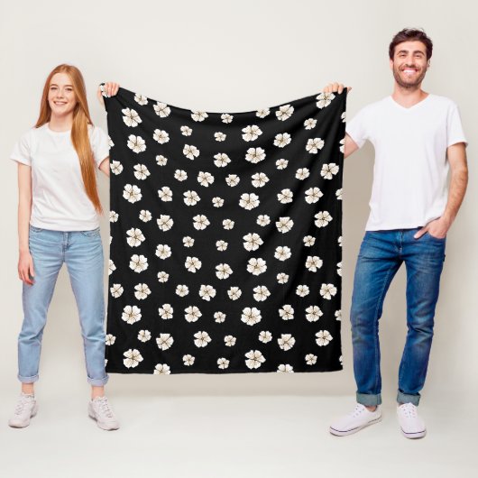 Zwarte fleece met bloemendessin (3 maten) deken (In situ)