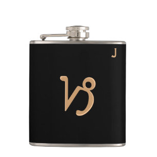 Zwarte fles met monogram - Zodiac - Steenbok Heupfles