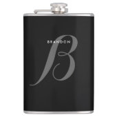 Zwarte flessen met monogram voor mannen 8oz heupfles (Voorkant)