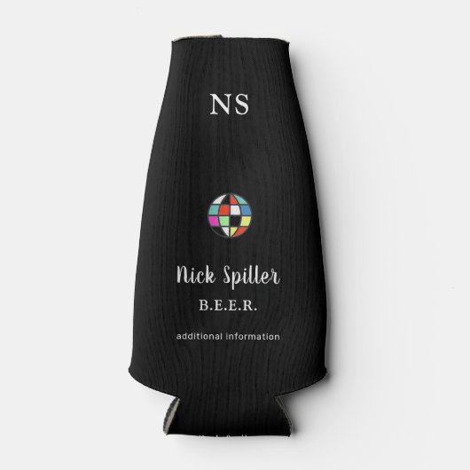 zwarte flessenkoeler met naam of merk flesjeskoeler (Voorkant)