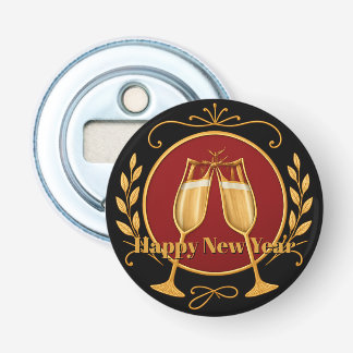 Zwarte Flessenopener - Gelukkig Nieuwjaar Button Flesopener