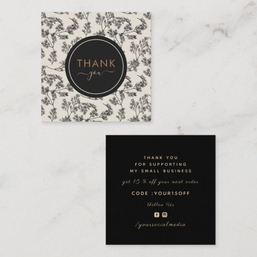 Zwarte  flessenpatronen Hartelijk dank Vierkante Visitekaartje (Voorkant / Achterkant)
