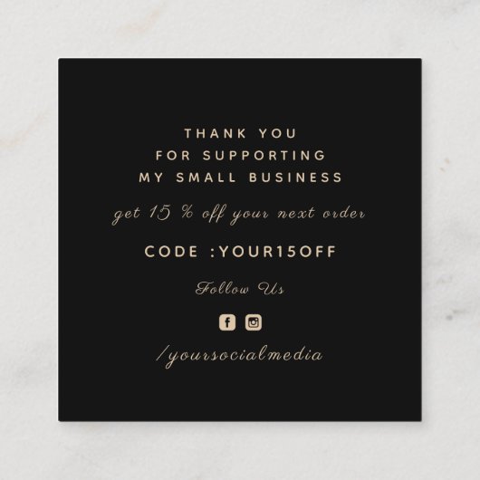 Zwarte  flessenpatronen Hartelijk dank Vierkante Visitekaartje (Achterkant)