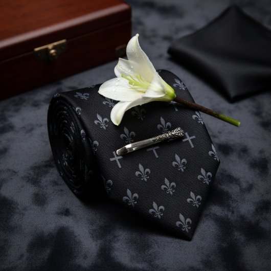 Zwarte Fleur-de-lis Funeral Stropdas