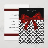 Zwarte Fleur De Lis Rood Lint RSVP Kaart (Voorkant / Achterkant)