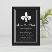 Zwarte Fleur de Lis Save the Date Uitnodiging (Staand voorkant)