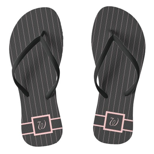 Zwarte Flip Flops met Roze Pinstrepen (Voetbed)