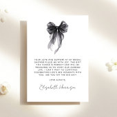 Zwarte flirterige strik waterverf bruidsdouche bedankkaart