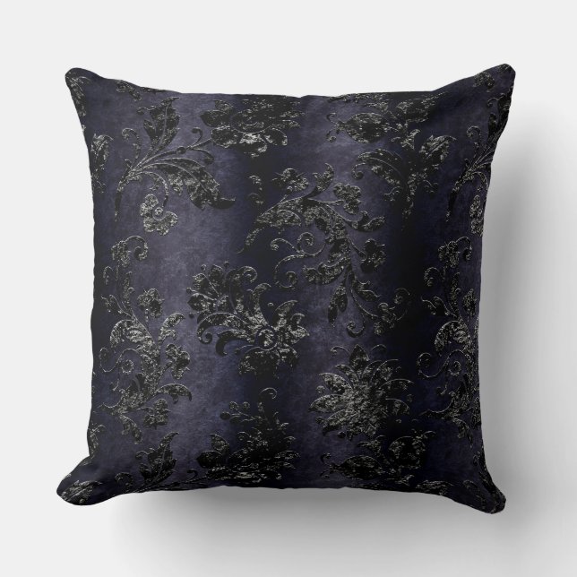  zwarte flora Damask Dark Paars Pattern Kussen (Voorkant)