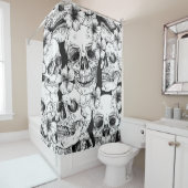 zwarte floraal Skulls Douchegordijn (In situ)