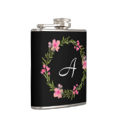 Zwarte Floral Aangepaste monogram Heupfles (Rechts)