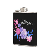 Zwarte Floral Aangepaste monogram Heupfles (Links)