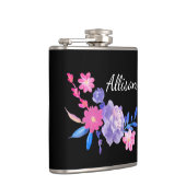 Zwarte Floral Aangepaste monogram Heupfles (Rechts)