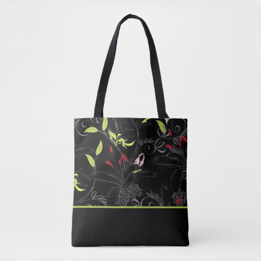 Zwarte Floral afdrukken Tote Bag (Voorkant)