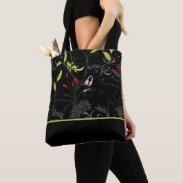 Zwarte Floral afdrukken Tote Bag