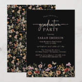 Zwarte Floral Afstuderen Kaart (Voorkant / Achterkant)