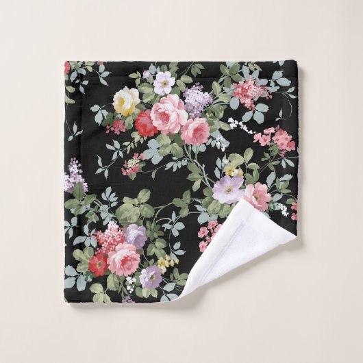 Zwarte  Floral Bath-handdoekset Bad Handdoek (Wasdoekje)