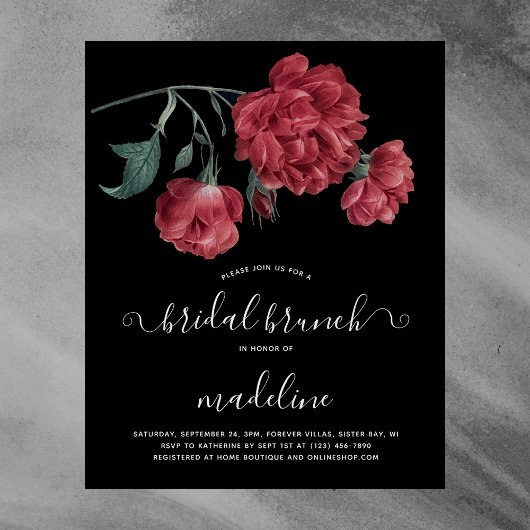 zwarte Floral Bridal Brunch Uitnodiging Flyer