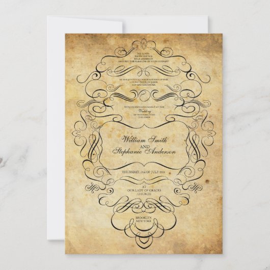 Zwarte  Floral  bruiloft Kaart (Voorkant)