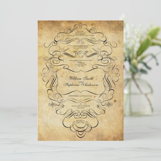 Zwarte Floral bruiloft Kaart (Staand voorkant)