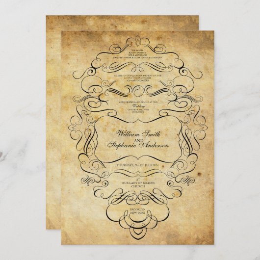 Zwarte  Floral  bruiloft Kaart (Voorkant / Achterkant)