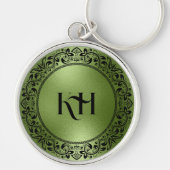 Zwarte Floral Circle Iridescent Green Texture Sleutelhanger (Voorkant)