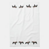 Zwarte Floral Dala Horse MoJo Kitchen handdoek (Verticaal)