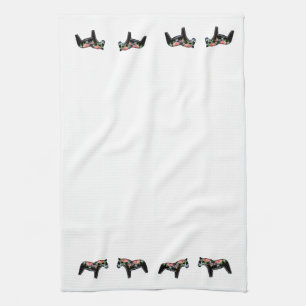 Zwarte Floral Dala Horse MoJo Kitchen handdoek