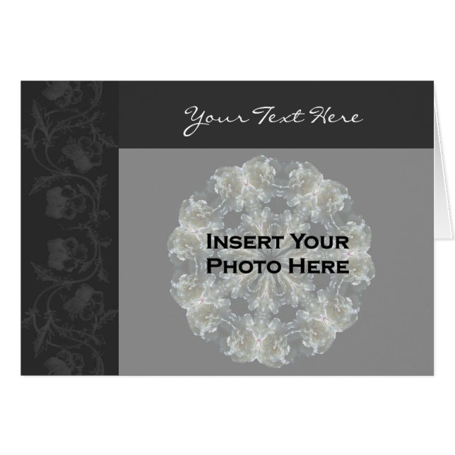 Zwarte Floral Design Photo Card (Voorkant Horizontaal)