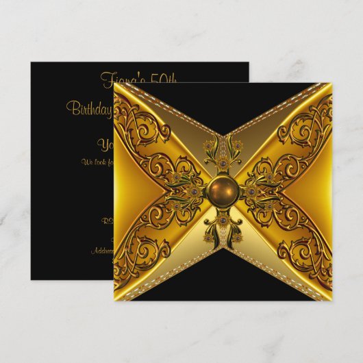 Zwarte Floral Gold Jewel 50e verjaardag Kaart (Voorkant / Achterkant)