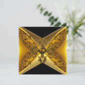 Zwarte Floral Gold Jewel 50e verjaardag Kaart (Staand voorkant)