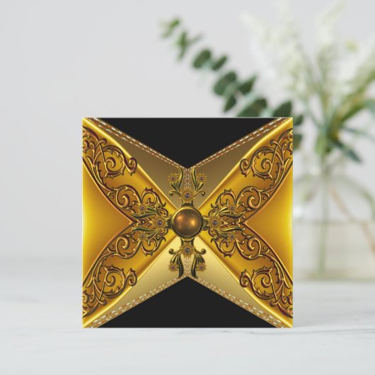 Zwarte Floral Gold Jewel 50e verjaardag Kaart (Staand voorkant)