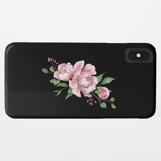 Zwarte Floral iPhone draagtas Case-Mate iPhone Case (Achterkant (horizontaal))